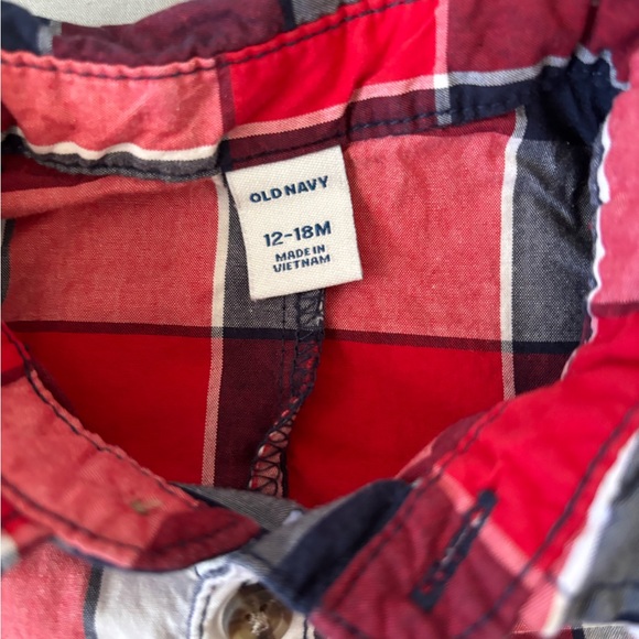 Old Navy Red Navy White Plaid Button-Up Romper - Picture 7 of 7